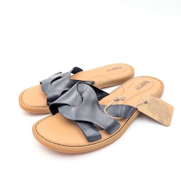 Børn Isabella Slip On Slide Sandal Women's Leather Black/Tan Size US6M EU37 - Picture 1 of 9